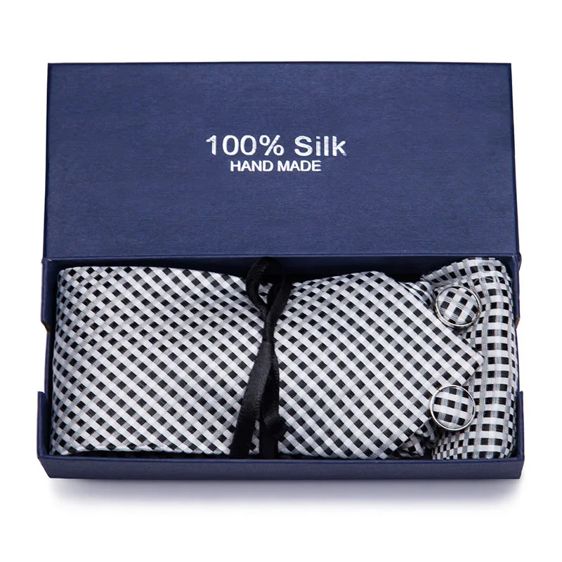 

2019 Men`s Tie polyester Silk Jacquard Woven Necktie Hanky Cufflinks Sets For Formal Wedding Business Party gift box pack