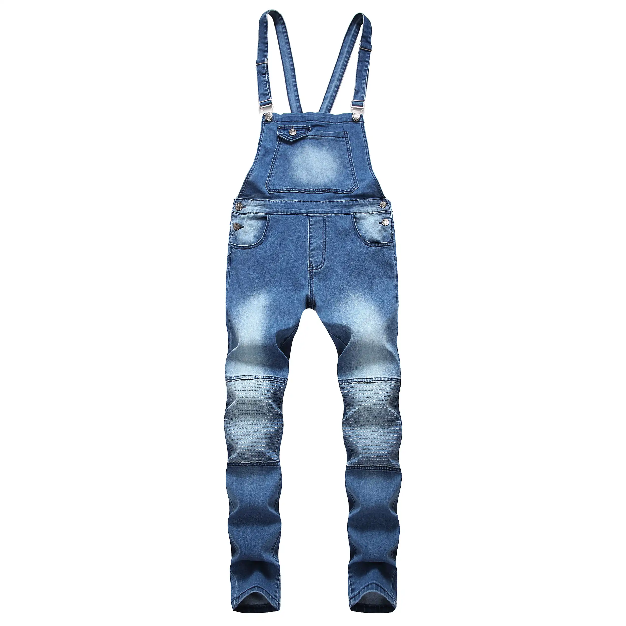 distressed denim overalls