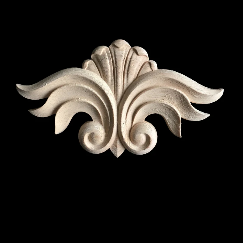 

Antique Decorative Wood Appliques Furniture Decor Cabinet Door Irregular Wooden Mouldings Flower Carving Figurine Craft