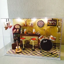 Зеленый бар Ручной Работы Деревянный DIY кукольный домик сборка Miniatura гитарные барабаны мини-дом Креативный Детский Взрослый пазл подарок кукла