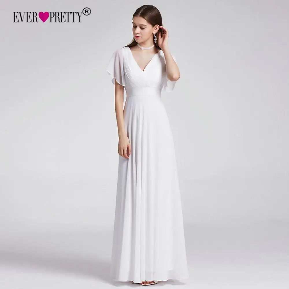 Ever Pretty Дешевое шифоновое свадебное платье Элегантное ТРАПЕЦИЕВИДНОЕ с v-образным вырезом и расклешенными рукавами длинное пляжное свадебное платье Robe De Mariee EP09890WH - Цвет: White