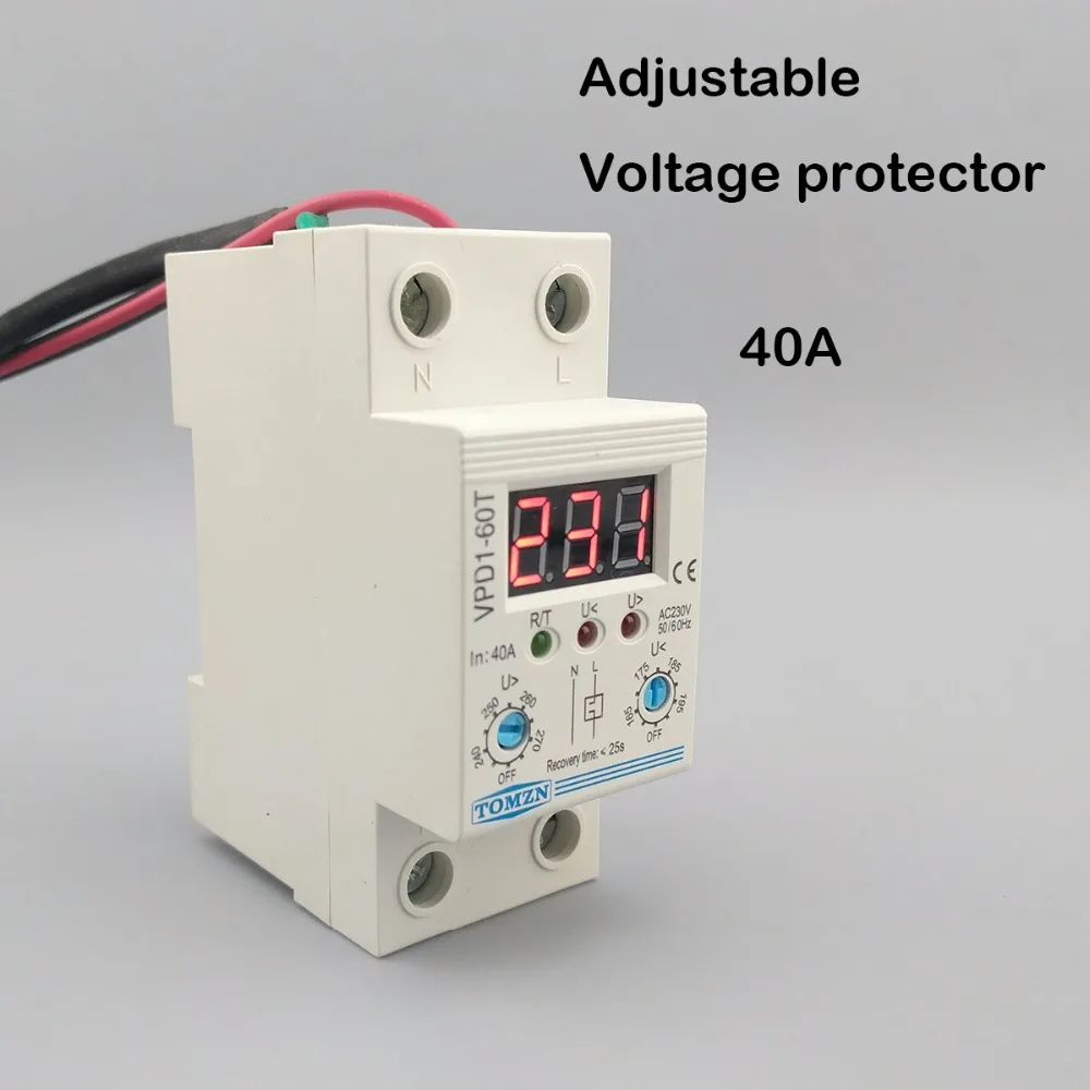40A 220V adjustable automatic reconnect over voltage and under voltage protection device relay