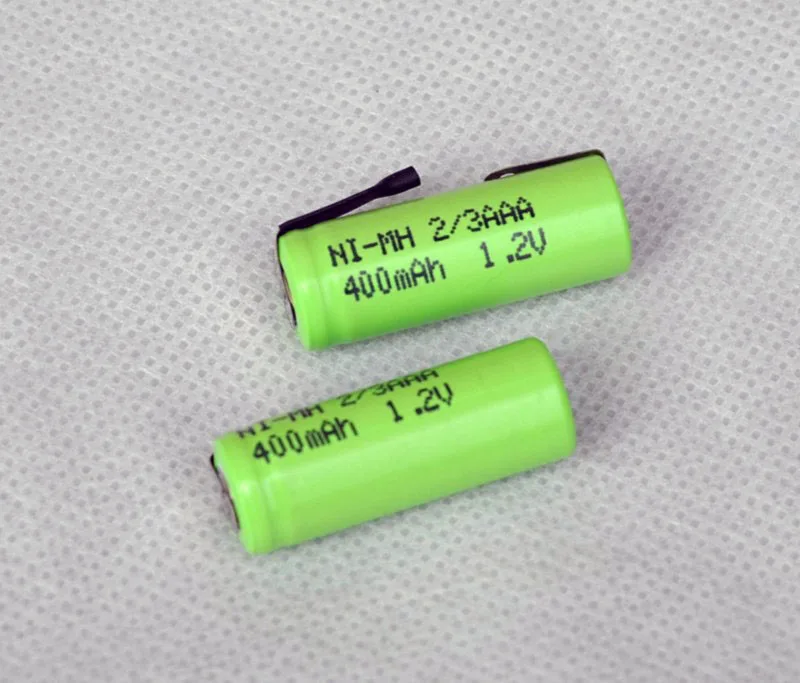 2 шт 1,2 V 2/3AAA аккумуляторная батарея 400mah 2/3 AAA Ni-MH nimh cell с вкладками для электробритва, беспроводной телефон