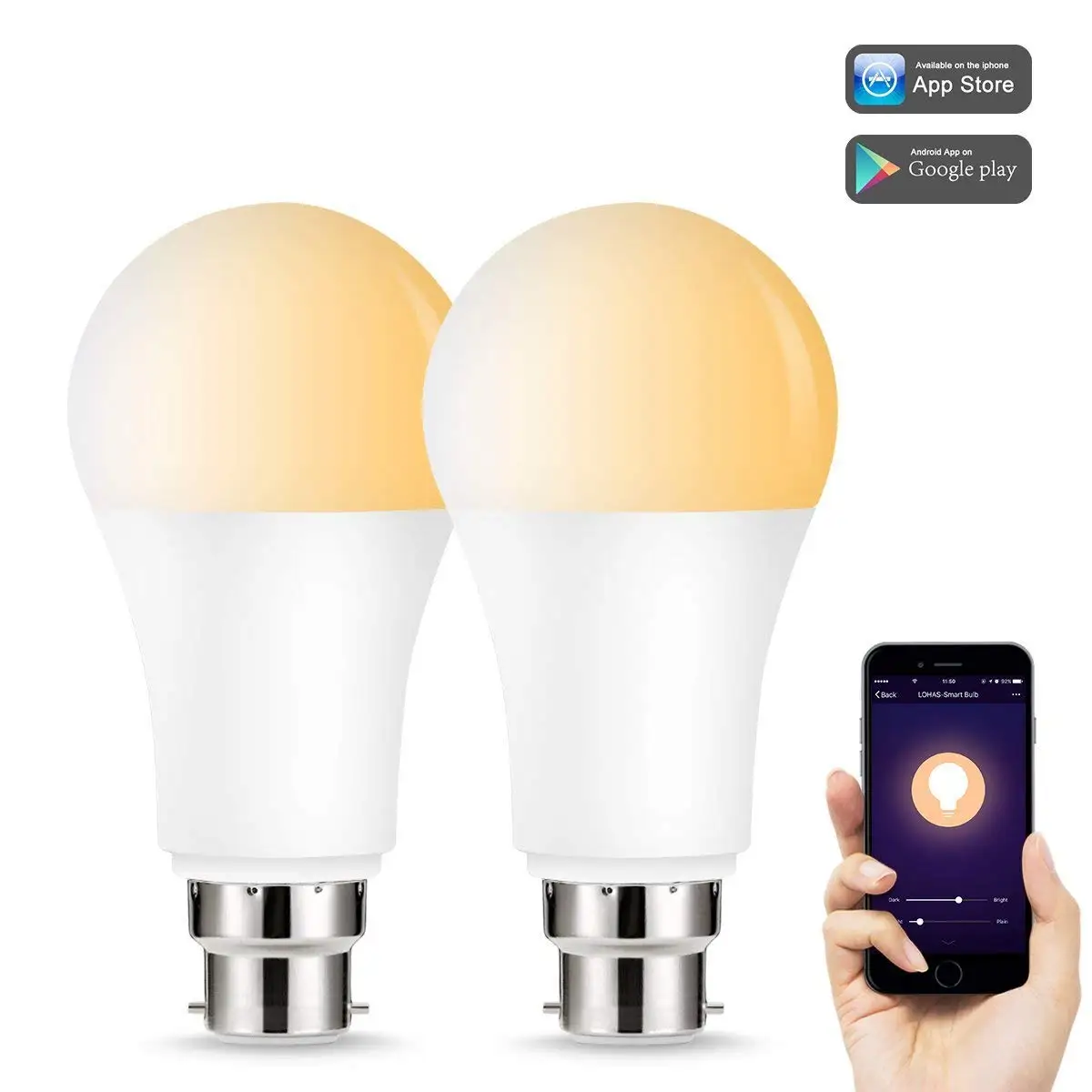 

Smart LED Light Bulbs Tunable White(2000K-6500K) B22 Dimmable 8W Equal 50W Works with Amazon Alexa Echo Dot,Google Home-2Pack
