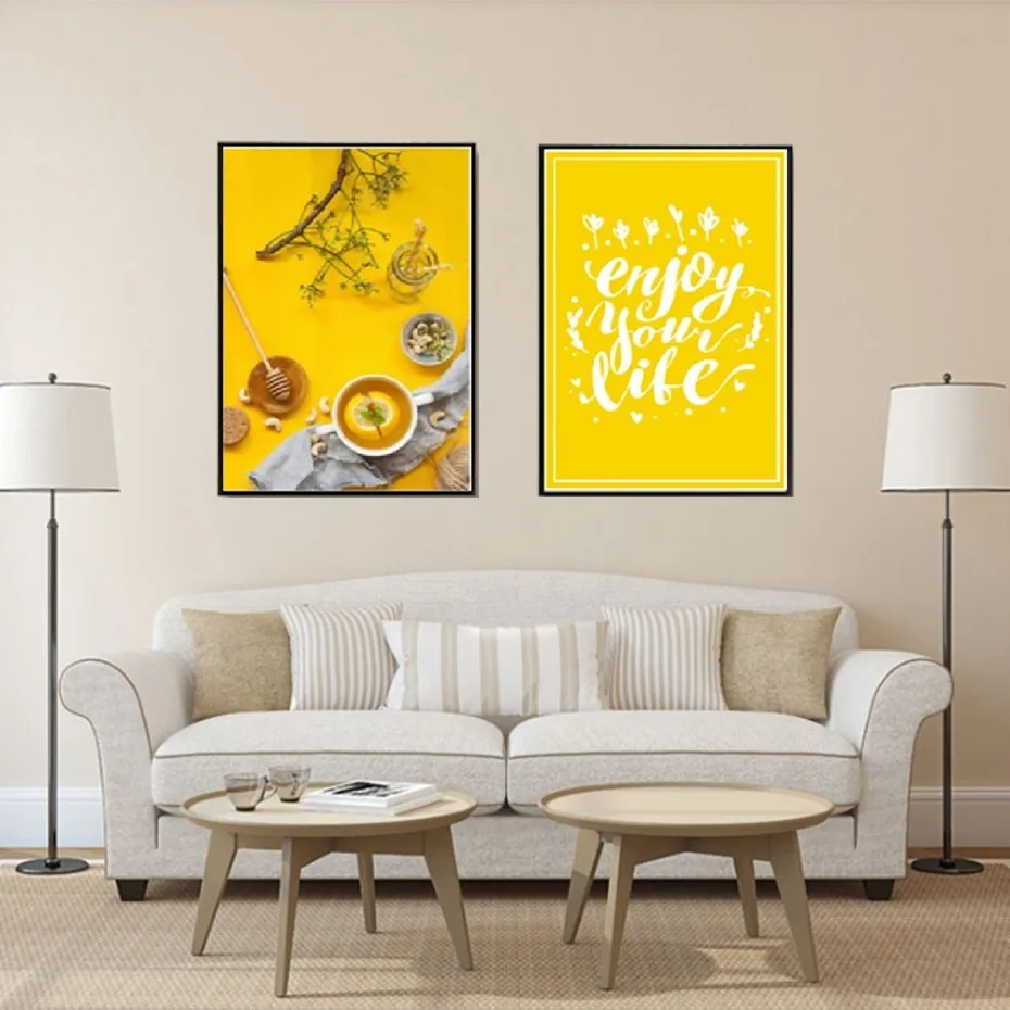 Современная еда чай плакат Цитата жизни желтый фон холст картины настенные художественные картины плакат печать столовая украшение дома