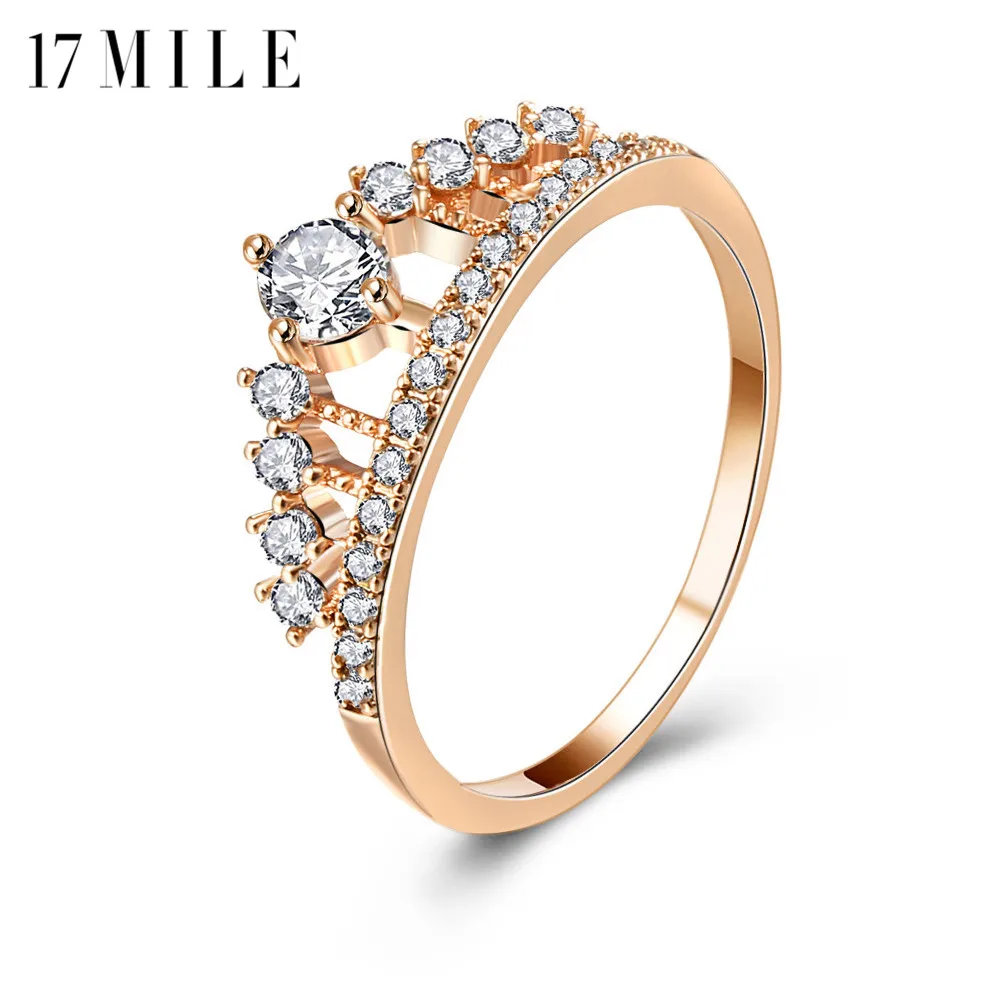 

17MILE Fashion Cubic Zirconia Crown Rings For Women Rose Gold Silver Color Crystal Ring Female Party Wedding Engagement Jewelry
