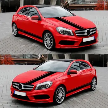 

1Set Sport Racing Stripes Car Styling Door Side Skirt Sticker Auto Body Vinyl Decals For Rear View Mirror, Hood, Car Side Body