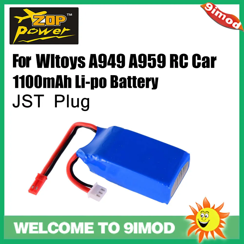 ZOP Power 7 4 V 1100mAh 25C Литий полимерная батарея A949 27 JST Plug для 1/18 Wltoys A959 A969 A979 K929 Запчасти