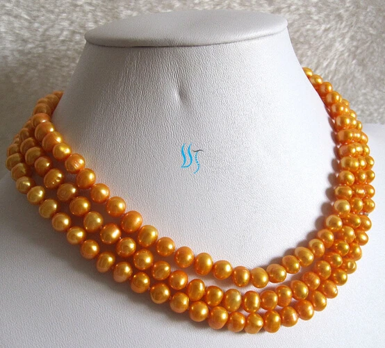 

FREE SHIPPING>>>@ new1100 47" 6-8mm Orange Freshwater Pearl Strands Necklace Dyed Color