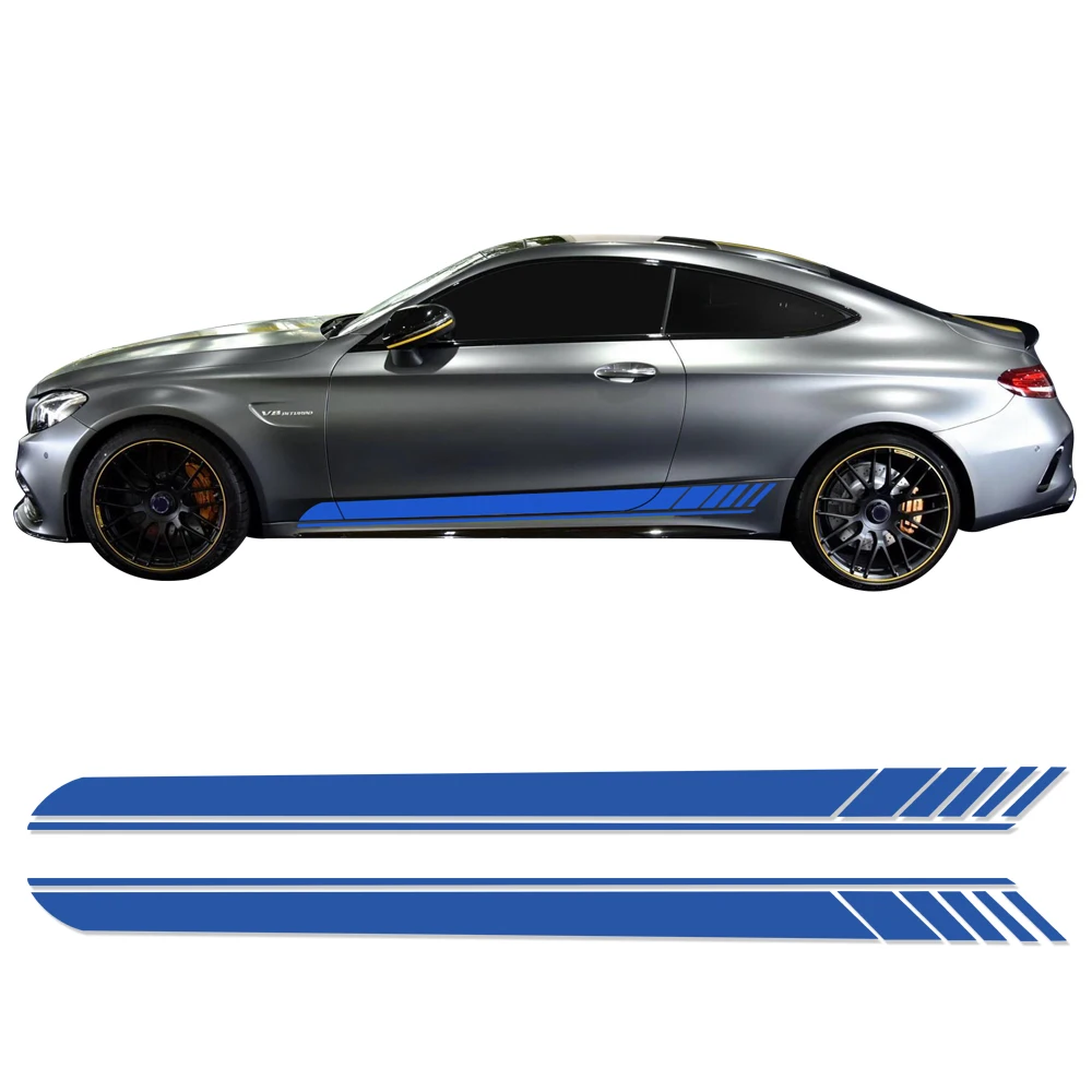 2 Pieces Skirt Sill for Mercedes Benz AMG Edition 1 C63 Coupe W205 Vinly Decal Side Stripes Stickers C200, C250 C300-6 colors