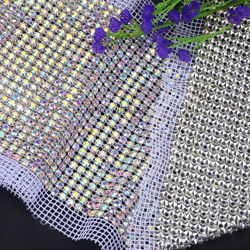 

1yards/roll Bling bling 24 rows AB color stone Crystal rhinestone mesh trimming chain Silver base White fabric DIY sewing lace