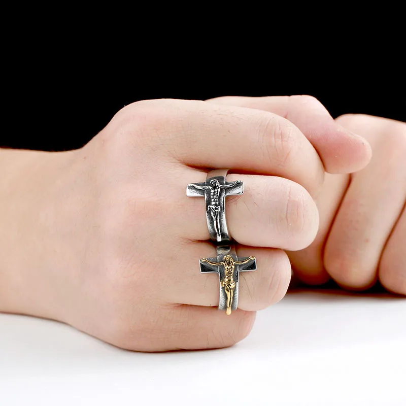 DoreenBeads Jesus Cross Ring For Men Jewelry Stainless Steel Fashion Classic Vintage High Quality Mens Rings Free Shipping