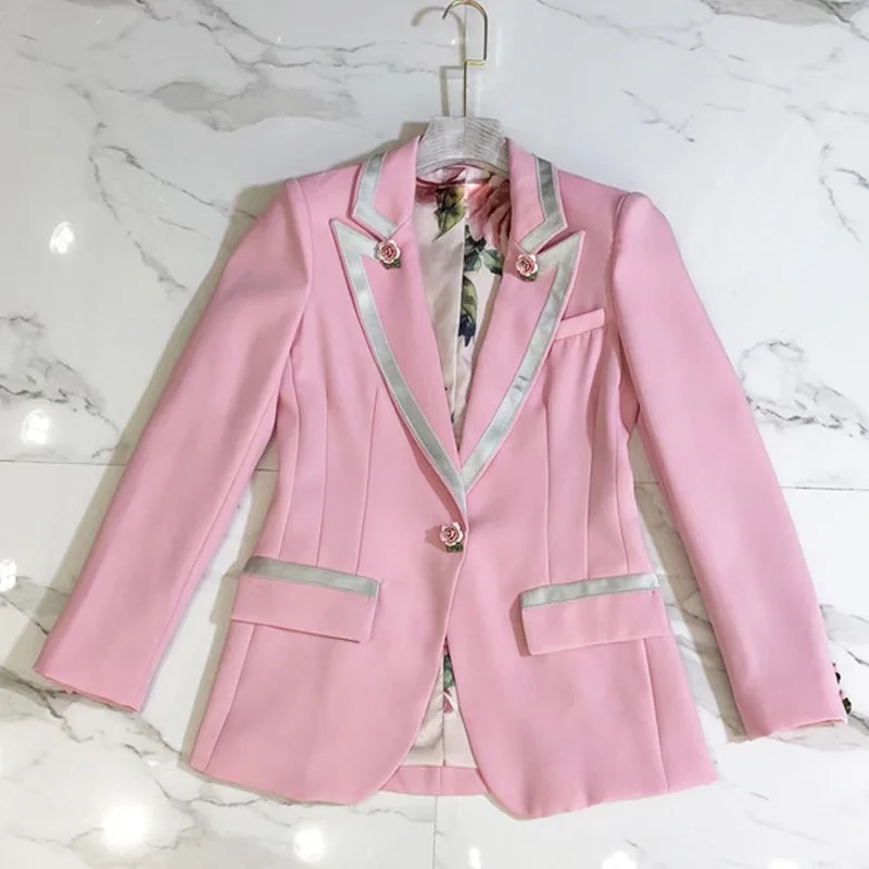 Spring Autumn Women's Suit jacket 2018 NEW Pink Elegant Fashion Single Button Office lady Blaze blazer feminino Spring Autumn Women's Suit jacket 2018 NEW Pink Elegant Fashion Single Button Office lady Blaze blazer feminino