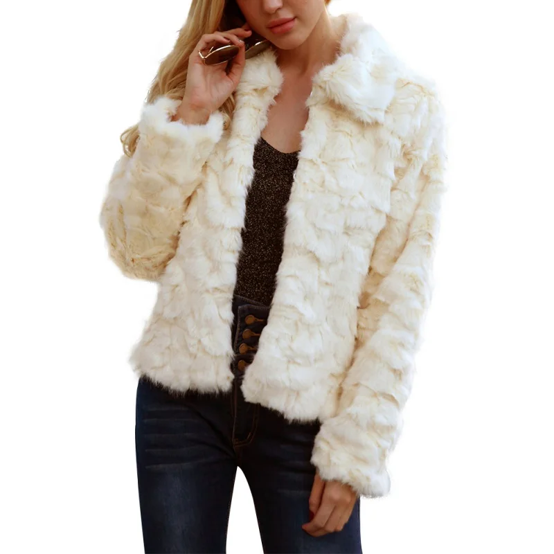 

Winter Fall 2018 Faux Fur Coat Women Beige Shaggy Fluffy Fur Jackets Streetwear Long Sleeve Plus Size Fur Coats Women S-3XL