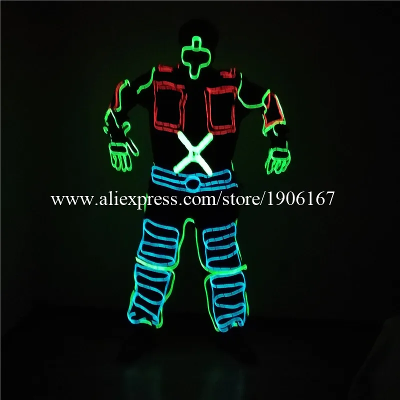 Best Offers Cold Led Growing Flashing Clothing EL Wire Dance Costume Robot Suit With Mask Stage Performance Show Party Dance Wear