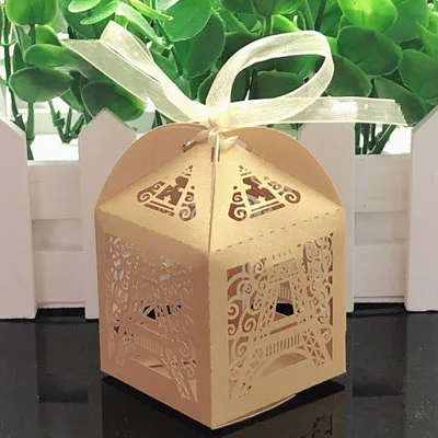 50pcs Wedding Candy Box Chocolate Packaging Paris Eiffel Tower Personalized Wedding Box Marriage Favors And Gifts Baby Shower Gold