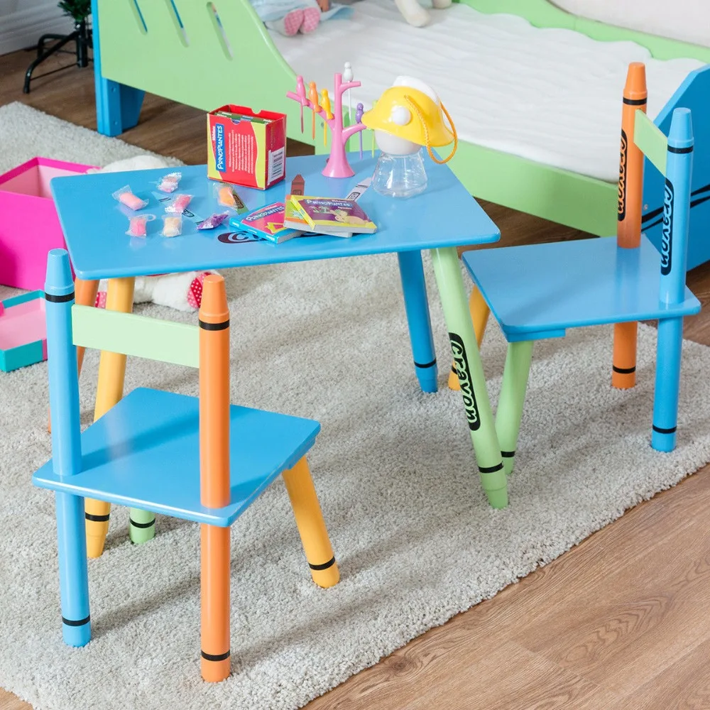 Giantex 3 Piece Crayon Kids Table & Chairs Set Wood Children Activity Playroom Furniture Colorful Kids Learning Tables HW56663 Giantex 3 Piece Crayon Kids Table & Chairs Set Wood Children Activity Playroom Furniture Colorful Kids Learning Tables HW56663
