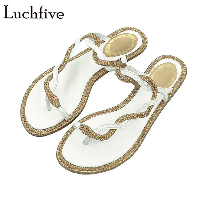 

Surround Shining Crystal Split Toe Slippers Hot Runaway Summer Flats Black White Shoes Woman Sexy Slip On Zapatos De Mujer