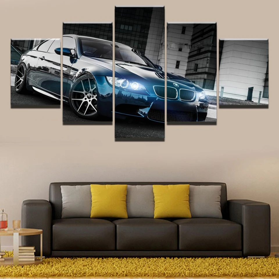 Canvas-Wall-Art-HD-Printed-Painting-Frame-Modern-Pictures-5-Pieces-BMW-M3-Black-Sport-Car