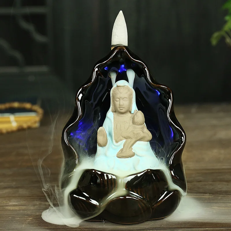 Buddha Incense Burner Censer with LED Light Backflow Incense Burner