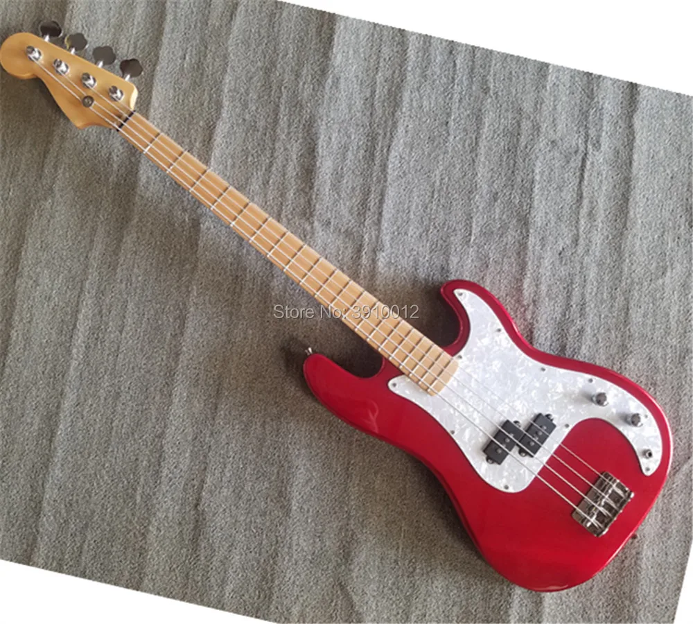 

free shipping electric BASS, red solid xylophone Maple xylophone neck P BASS