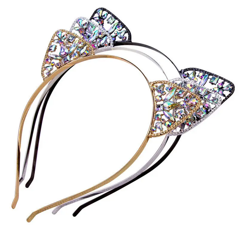 

Girls Kids Cat Ear Alice Band Headband Metal Rhinestone Hairband Costume Cosplay