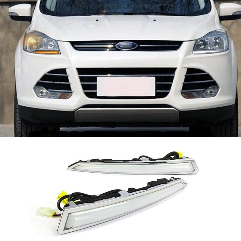 

2Pcs/set Waterproof LED DRL Daytime Running Lights For Ford Kuga Escape 2012-2014 2015 2016 2017 With Turning Signal Lamps