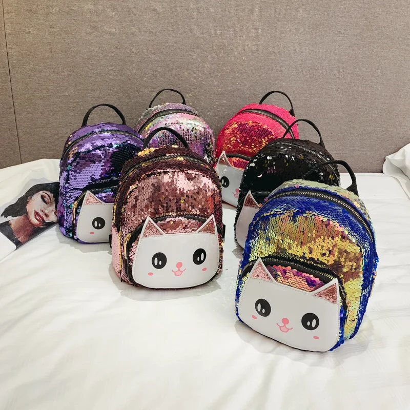 Детский рюкзак с блестками и рисунком кота, сумки для детского сада, детский школьный рюкзак для девочек