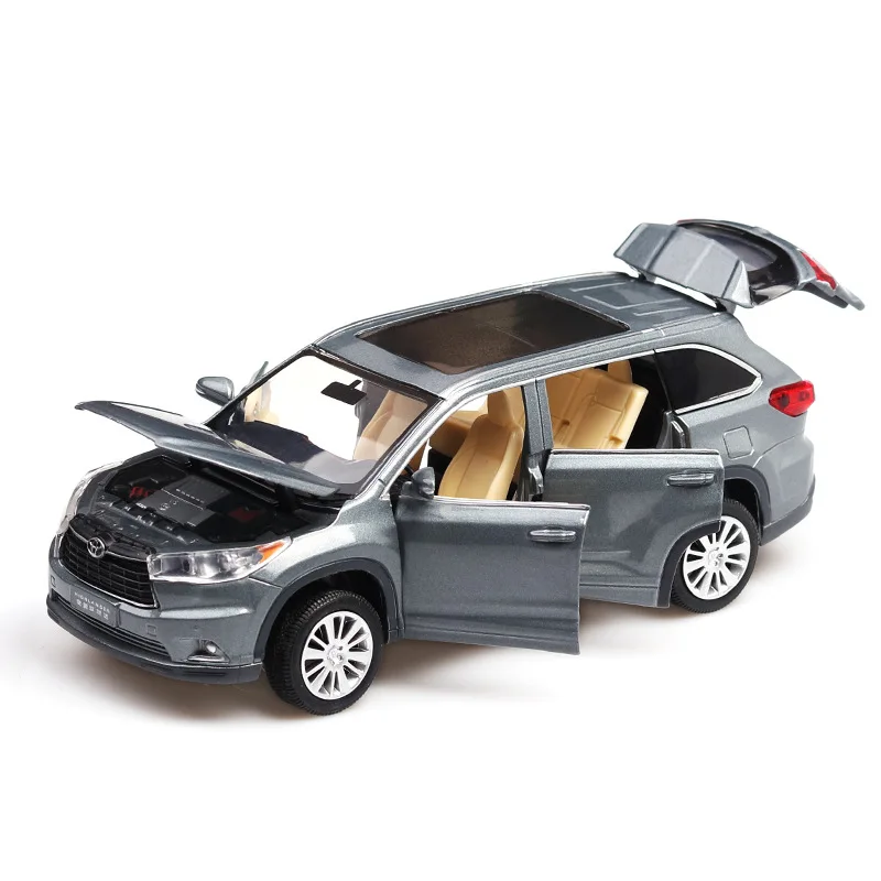 

1:32 Diecast Metal Alloy Car High Simulation Pull-back Six Doors Sound And Light Alloy Car Model Toys Apply To Toyota Highlander