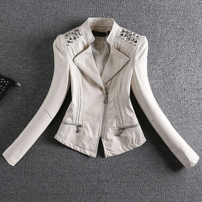 

Rivets pu leather Jacket women short Slim motorcycle jacket 2019 spring and autumn women coat fashion slim leather coats lady