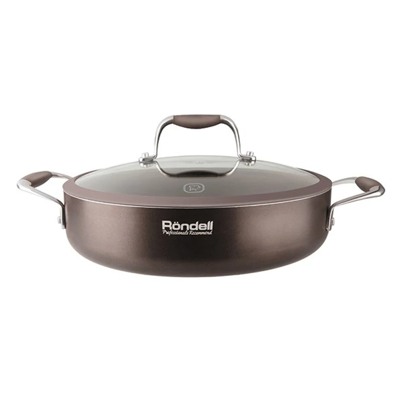 Сотейник с крышкой Rondell Mocco 26 cm RDA-282 (Диаметр 26 см, штампованный алюминий, антипригарное покрытие, толщина стенок и дна 3,5 мм, подходит для всех плит, подходит для посудомойки)