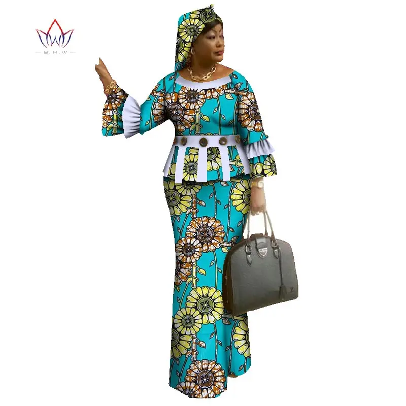 Африканская юбка для женщин с круглым вырезом африканская одежда с принтом для женщин комплект хлопковой юбки с длинным рукавом африканская одежда традиционная WY1096