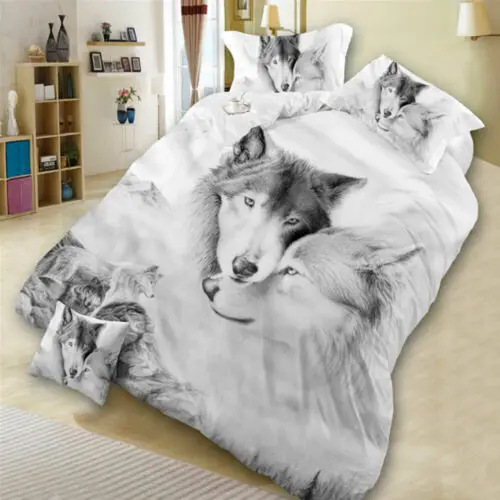 

3D Sheets Pillowcase Animal Print Sweet Wolf Duvet Cover Pillow Cases Quilt Bedding Set Single Double King 2.2Ｘ2.4m 2pcs