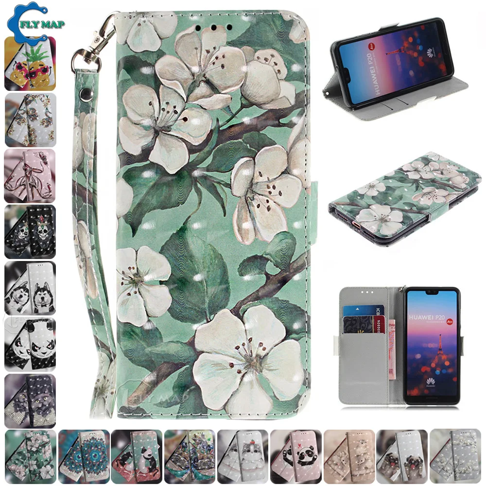 3D Flip Case for Huawei P20 EML L09 L29 AL00 Case Silicone Wallet Phone Leather Cover for Huawei P 20 EML-L09 EML-L29 Phone Etui