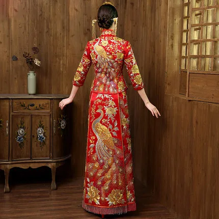 Традиционный китайский свадебное платье вышивки Cheongsam Длинные Qipao платья Китай Костюмы магазине Vetement Chinois Femme