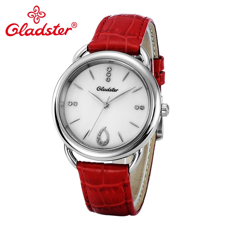 Женские кварцевые часы Gladster из нержавеющей стали зеленого и красного цвета с
