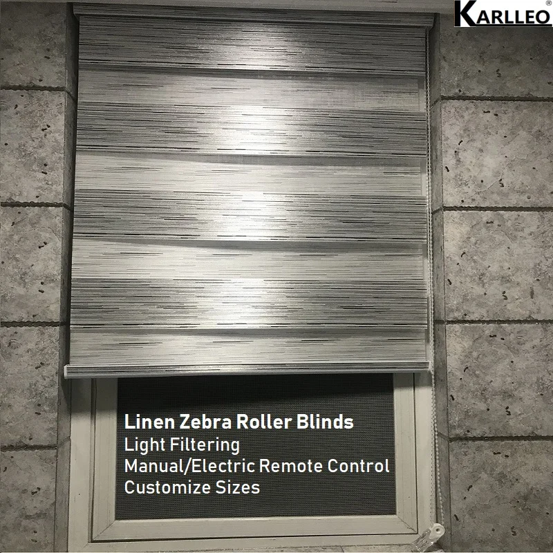 

High Quality Linen Zebra Roller Blinds Shades Curtain Customize Sizes