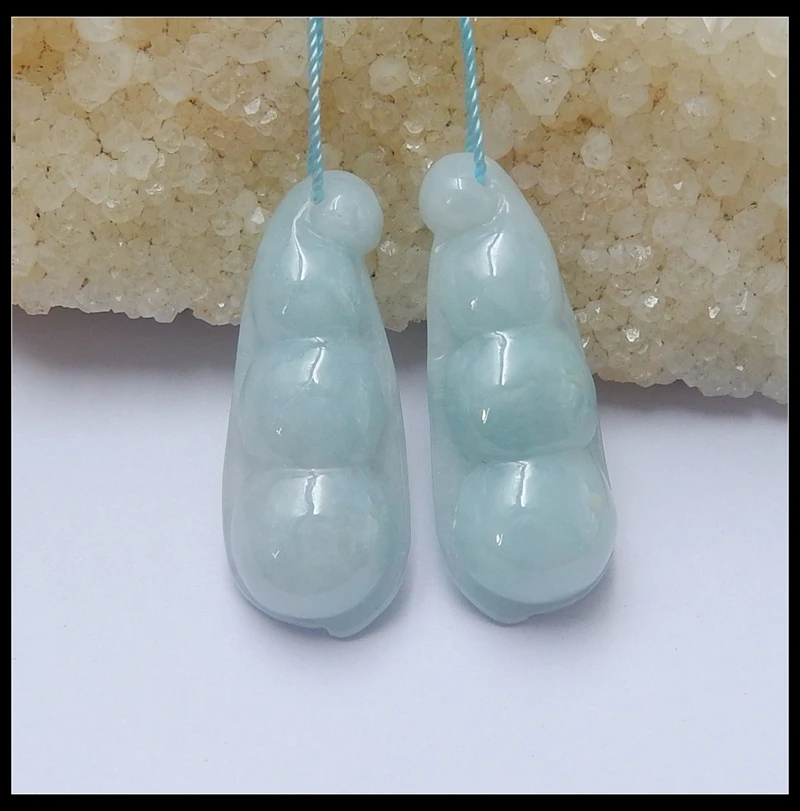 

Wholesales 1Pairs Natural Stone Jade Carved Fashion Earring Bead 36x17x9mm 14.92g