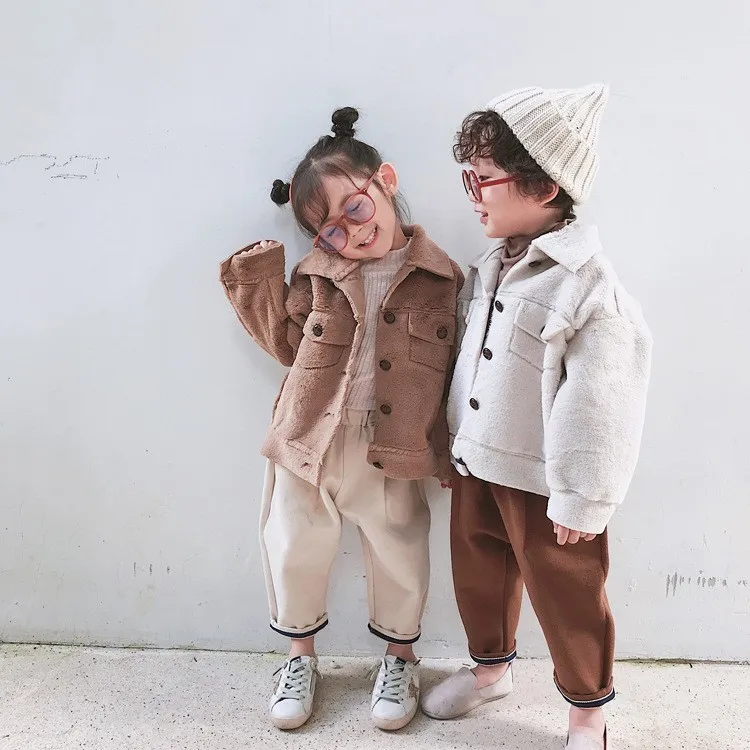 

Fashion Kids Jackets Lapel Button Baby Girls Trench Coat Soft Rabbit Fur Warm Windbreaker For Boys 2018 Autumn Winter Outwear