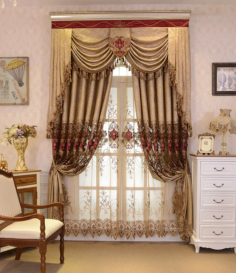 Европейские шторы для гостиной столовой готовая спальня тени ткани роскошная атмосфера валакне полые вышивка синель