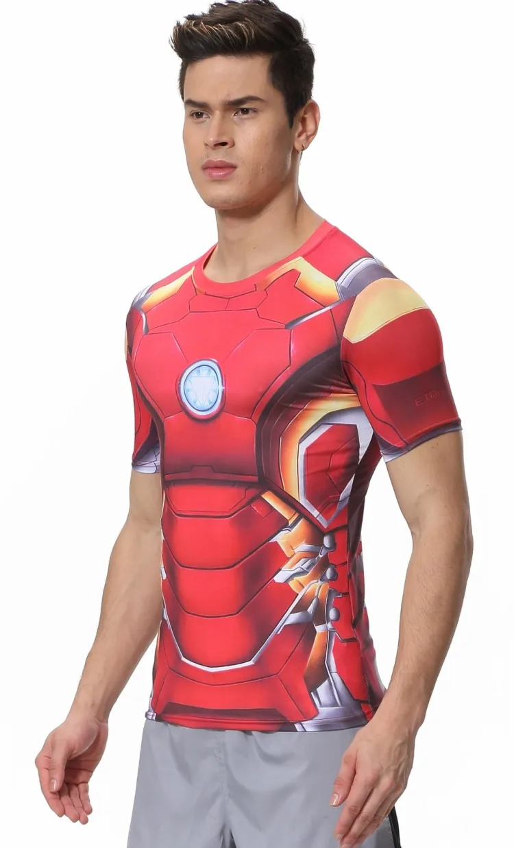 Красный Плюм человек супергерой Железный человек компрессионная Фитнес Спортивная футболка