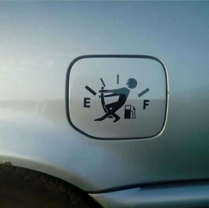12*9cm Car Styling Car Sticker High Gas Consumption Decal Fuel Gage Empty Funny Vinyl JDM Sticker for Car Fuel tank cover