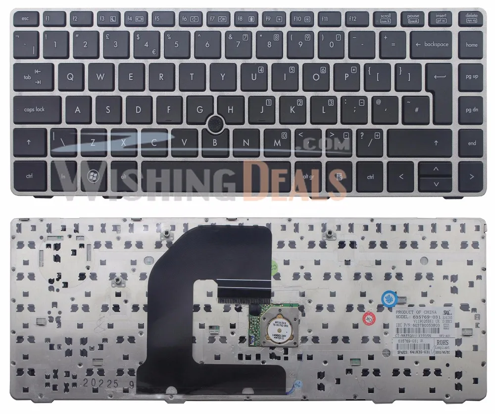 WishingDeals Laptop Keyboard for HP EliteBook 8460p 8460w 8470p 8470w US Layout Compatible with UK