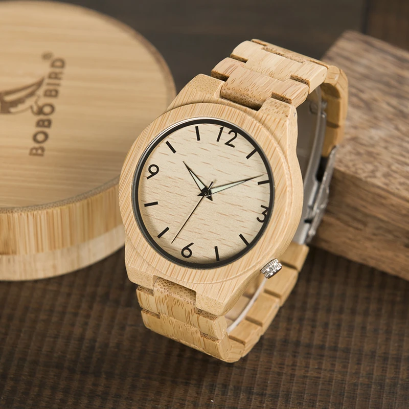 

Logo Custmized BOBO BIRD Natural Bamboo Wooden Watches Men Japan Movement Clock relogio masculino B-D27