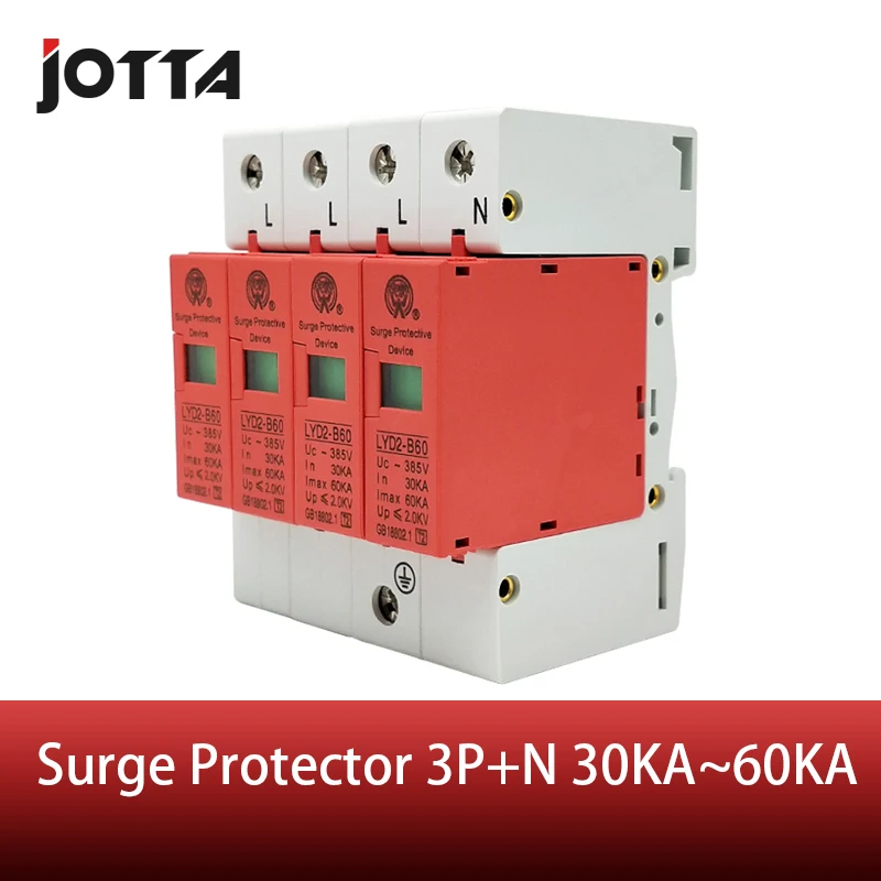 

Jomall SPD 3P+N 30KA~60KA D ~385VAC House Surge Protector Protective Low-Voltage Arrester Device