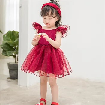 

Flower Girl Dresses New Summer Princess Girl Party Dress Champagne Children Tulle Tutu Dresses Vestidos Kids Clothing D1297