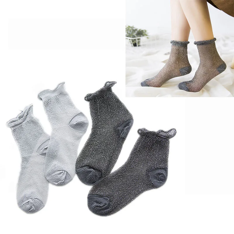 1/2 пар, летние женские носки, короткие милые носки для девочек, кружевные прозрачные носки с блестками, Calcetines Woman