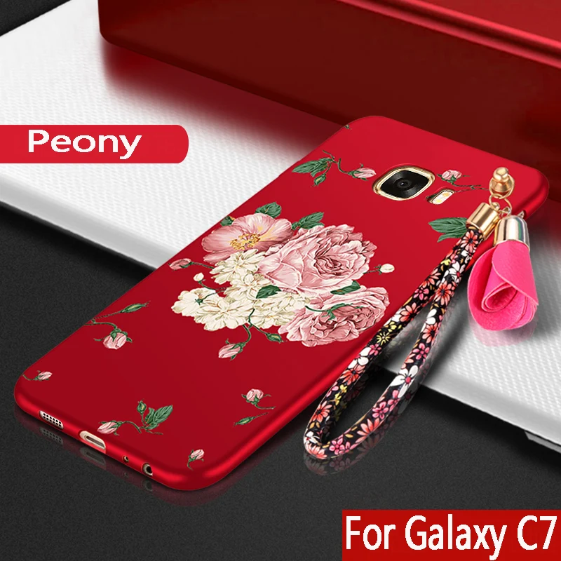 Чехол для Samsung Galaxy C7 силиконовый роскошный защитный чехол с рисунком пиона c7 c7000
