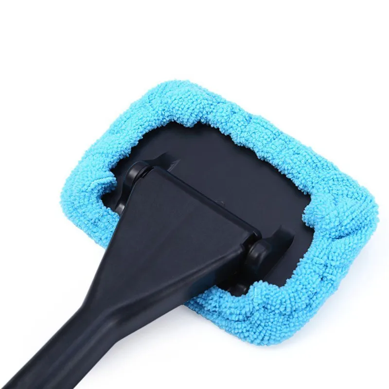 

Light Blue Car Window Brush Glass Cleaner Wiper Scraper Brush Cleaning Tool with Clean Cloth Pad Microfiber Duster
