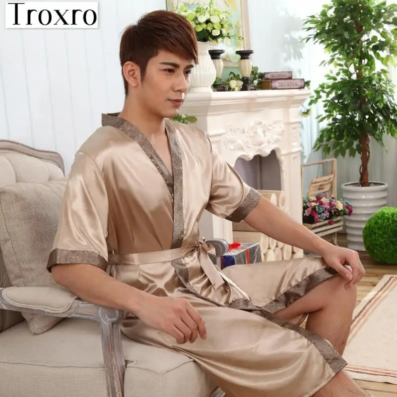 Bathrobe Men Half Robe Regular Sleeve Bathrobes Man Chinese Loungewear
